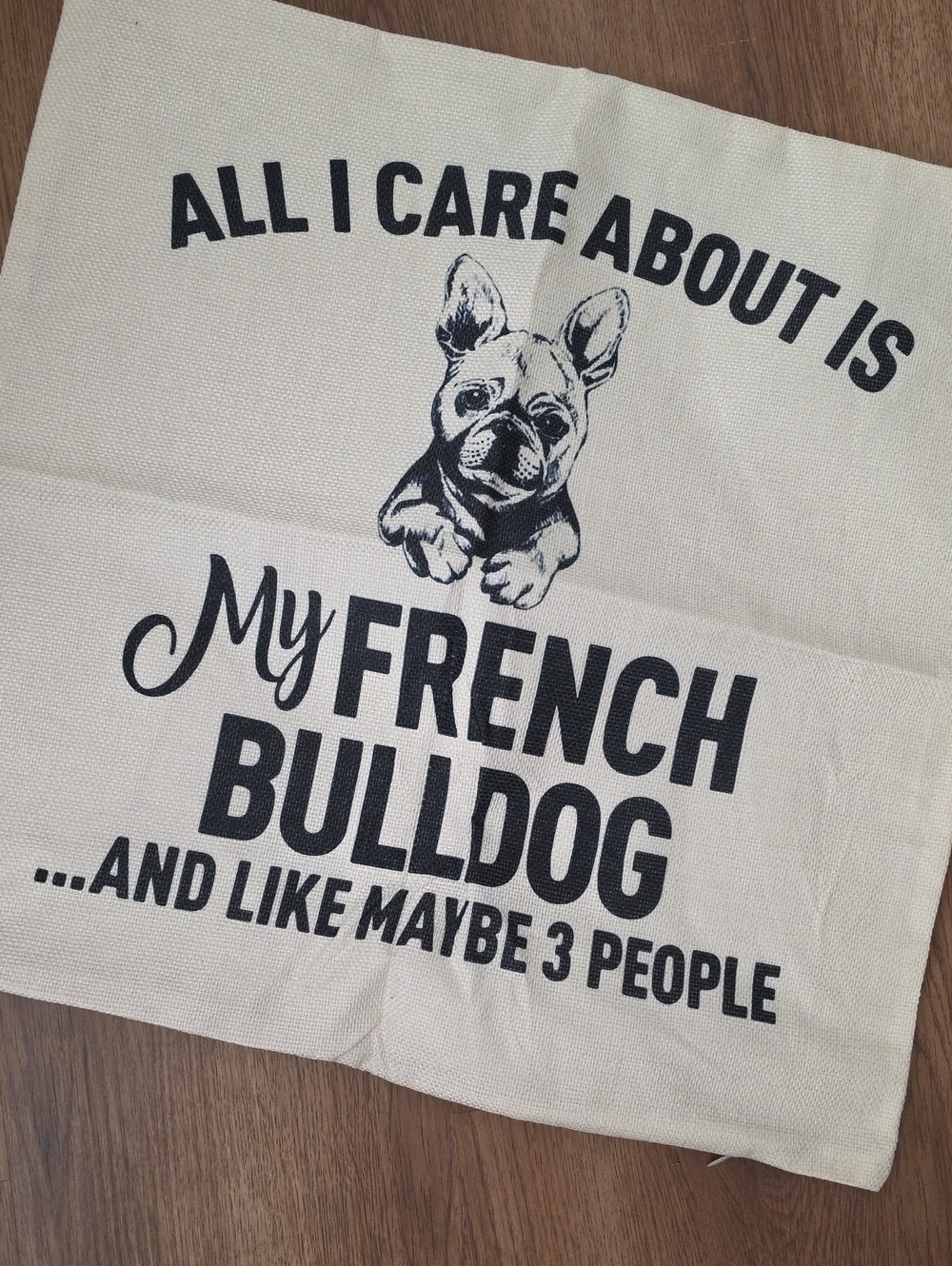 Cream Canvas Accent Pillow Cover with Black French Bulldog Print